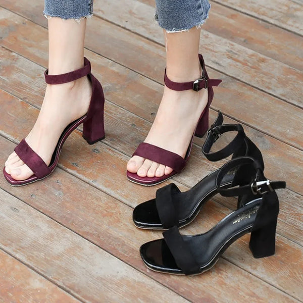 Women's 2024 Summer Fashion Sandals Medium High Heel Outdoor Sandalias Elegant Wedding Shoes Bridal Plus Size 34-40 Buckle Strap