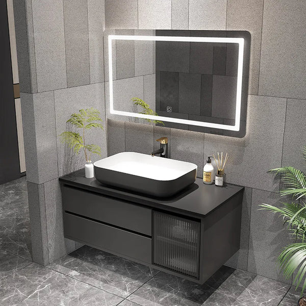 Minimalist Bathroom Narrow Cabinet Top Ceramic Washbasin Sink Bathroom Vanity Cabinets LED Light Under Sink Bathroom Furniture