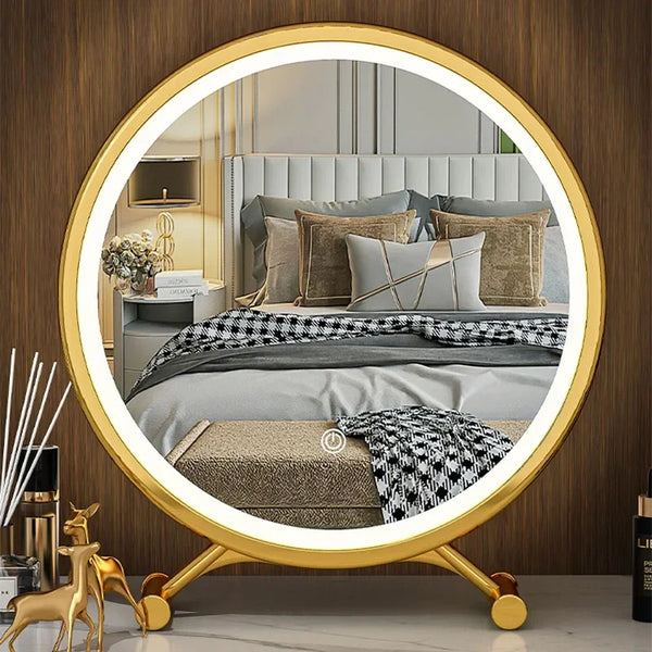 Standing Led Round Mirror Bathroom Makeup House Makeup Funky Vanity Screen Mirrors Korean Room Flexible Espejos Creative Decor