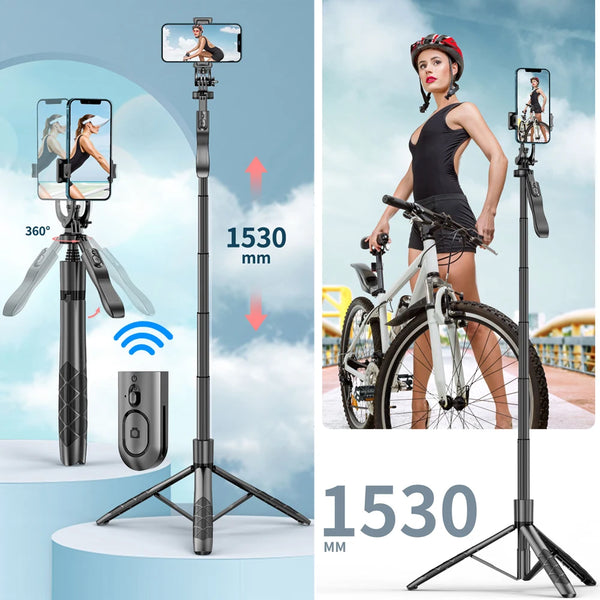 Wireless Selfie Stick Tripod L16 1530mm Foldable Monopod for GoPro 11 10 Action Cameras Insta360 Ace Pro X3 Phones Steady Stand