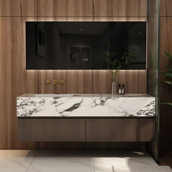 Bathroom Furniture Solid Wood Cabinet with Slate Integrated Basin Sink Wash Basin with And Mirror Vanity Toilet Simple Washbasin