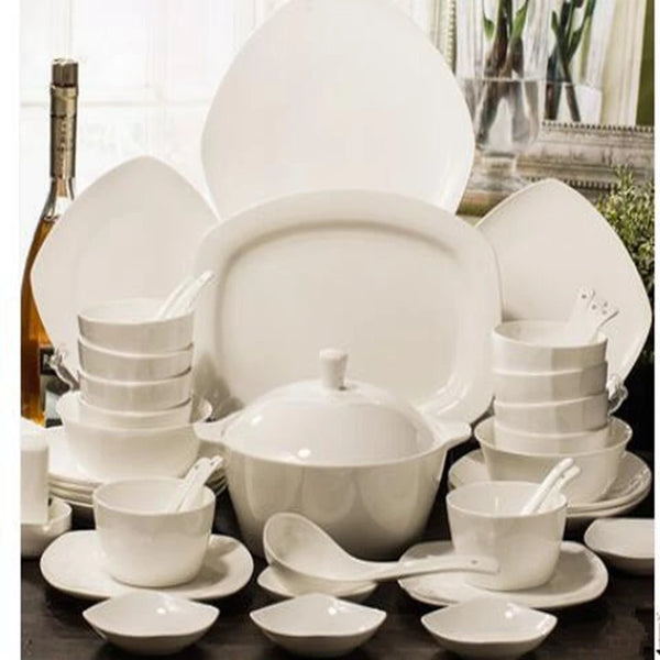 Bone china tableware, 56 white porcelain, ceramic dishes, plates