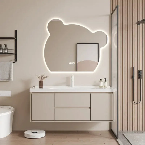 Light Luxury Wall Mounted Bathroom Cabinet With Smart Little Bear Mirror Bathroom Floor Vanity Sink Cabinet Bathroom Furniture